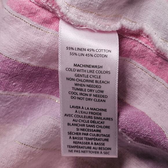 Beach Lunch Lounge Linen Blend Striped Button Down Beachy Shirt Large Preppy - Picture 9 of 11